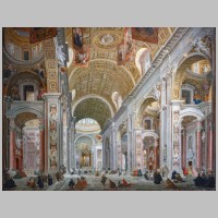 Roma, San Pietro, Interno della basilica in un dipinto di Giovanni Paolo Pannini (Didier Descouens e un altro autore, Wikipedia).jpg